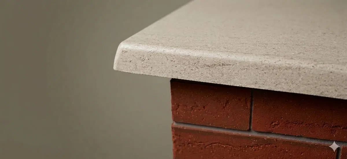 Polished formica capstone in a refined honed-stone tone